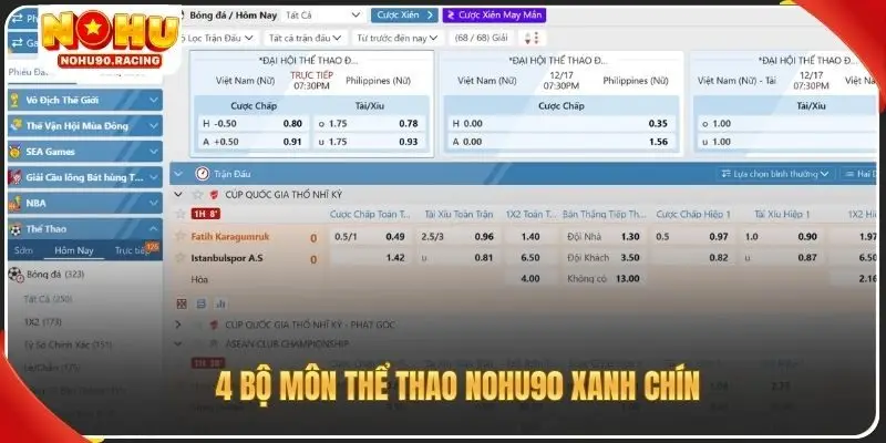 4 bộ môn thể thao Nohu90 xanh chín